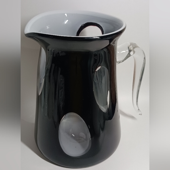 BUNDLE Vintage Murano Art Glass black/white/clear Hand Blown Pitcher & bowl… - Picture 2 of 12